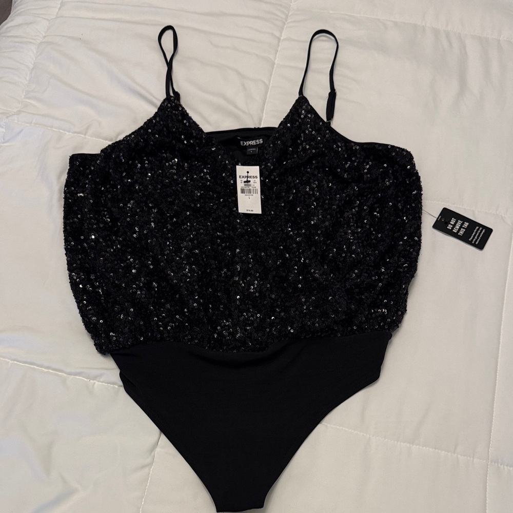 Express Sparkling Black Bodysuit new with tags size L